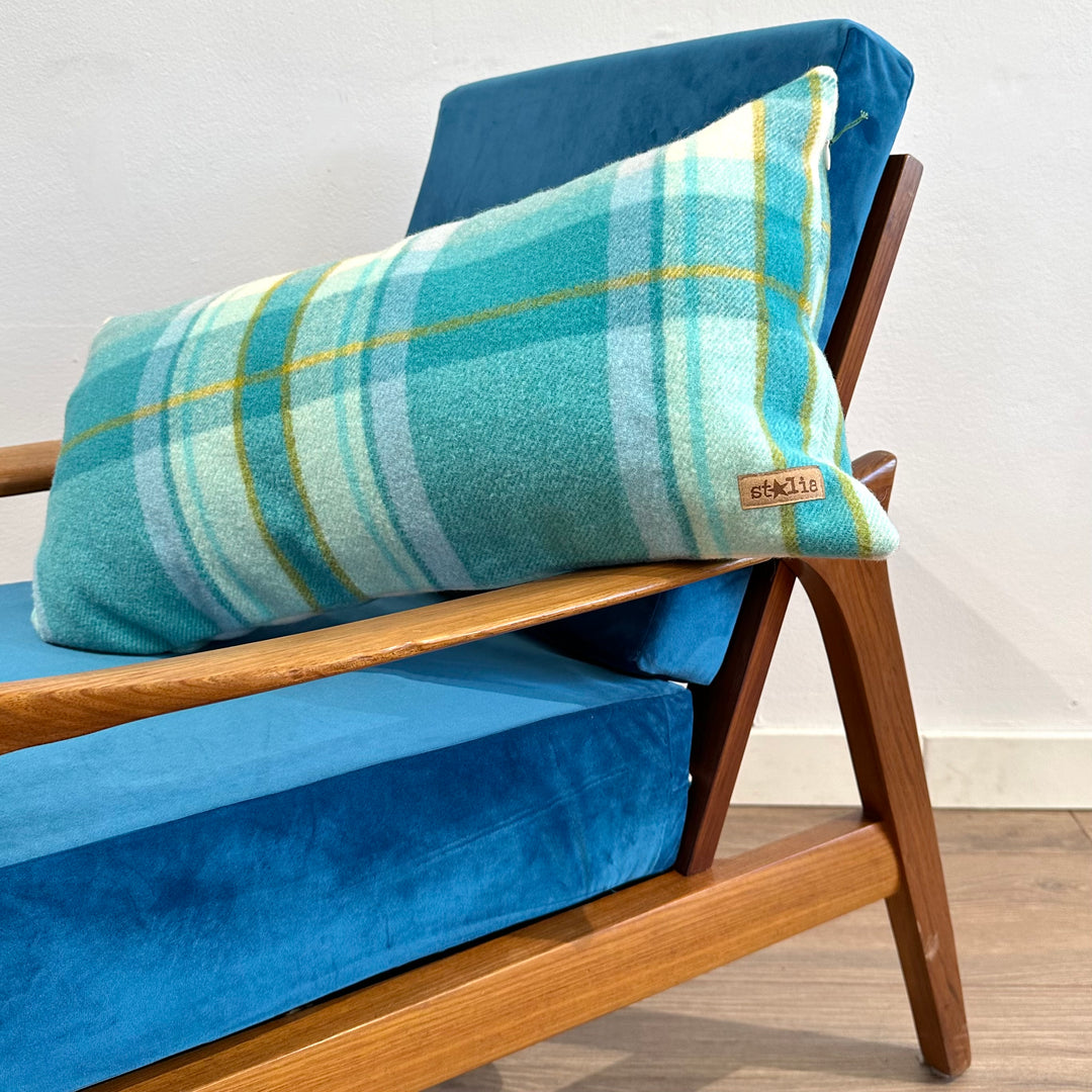 Vintage Blanket Throw Cushion - blue wool