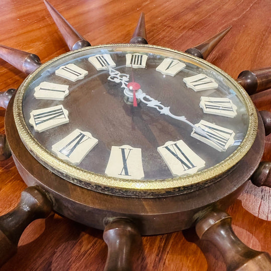 Mid Century Teak Starburst / Sunburst Wall Clock with Junghans mechanism