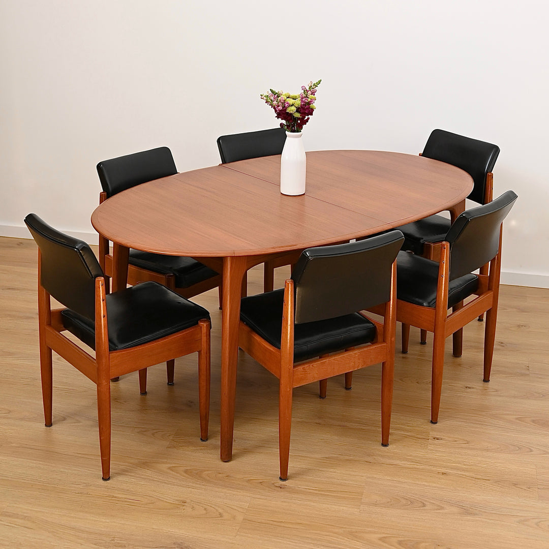 Mid Century Teak Extendable Oval Dining Table by Noblett