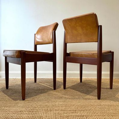 4 x Mid Century Teak Mustard Vinyl Dining Chairs by Chiswell