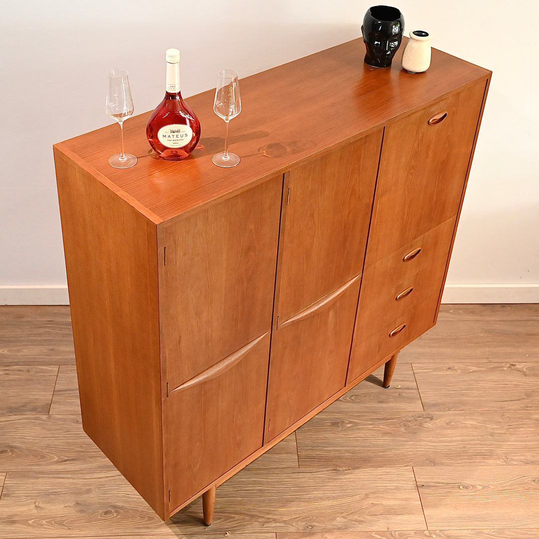 Mid Century Teak Sideboard Buffet Bar Cabinet by Chiswell