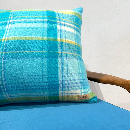 Vintage Blanket Throw Cushion - blue wool