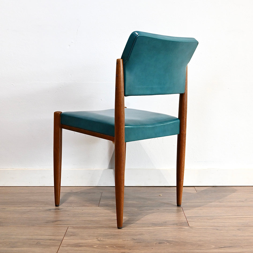 5x Mid Century Teak Teal Vinyl Dining Chairs by Chiswell