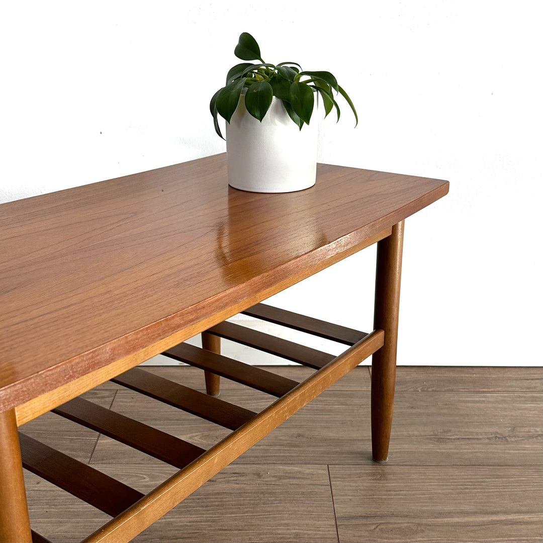 Mid Century Teak Coffee Table with Magazine Shelf