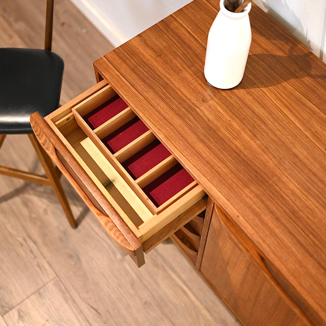 Mid Century Teak Sleigh Leg Sideboard Buffet designed by Gerald Easden for Rodd Furniture