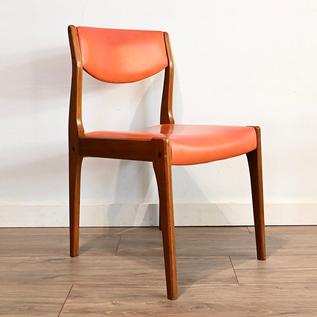 Mid Century Teak Orange Vinyl Dining Chairs