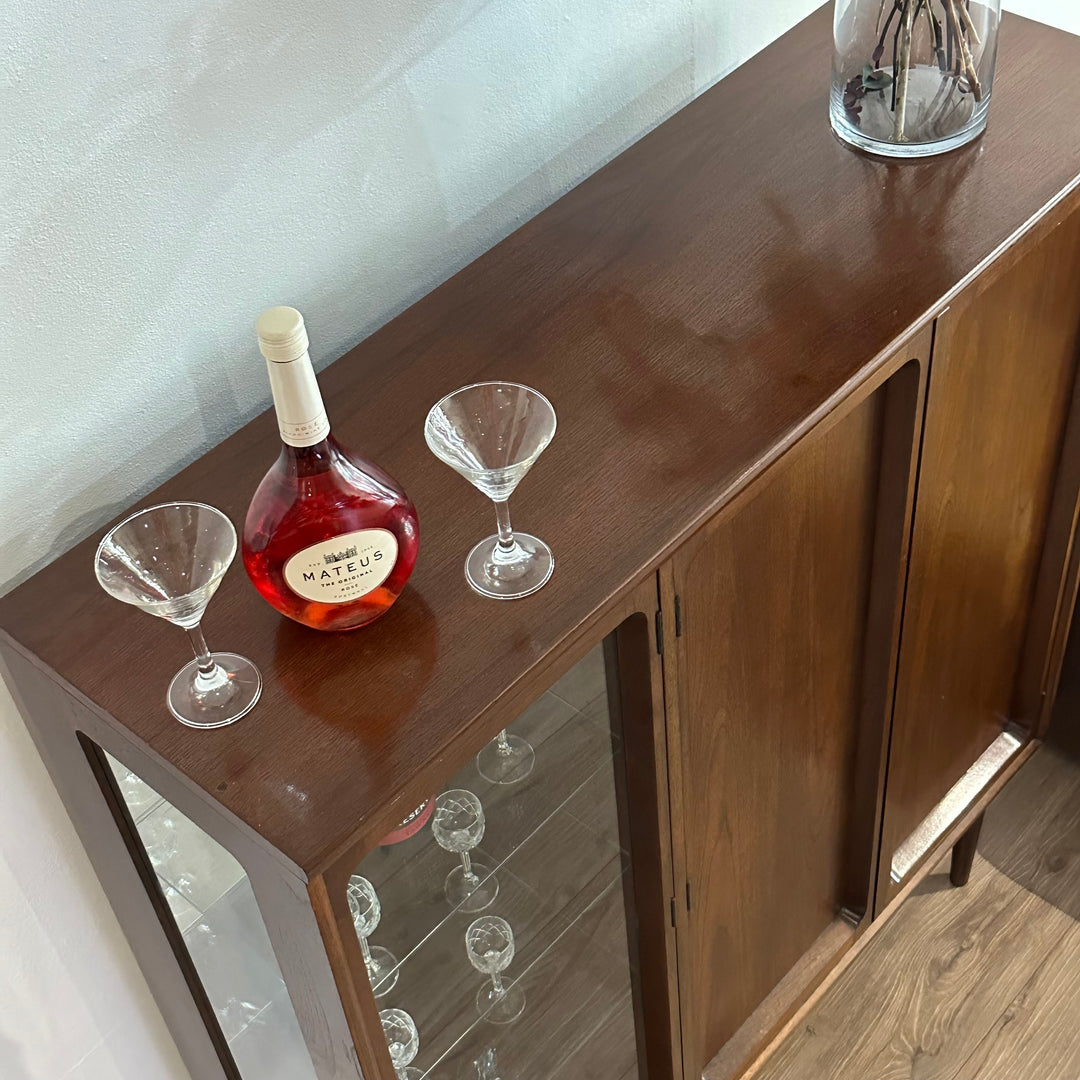 Mid Century Walnut Sideboard Display Cocktail Bar Cabinet by Chiswell