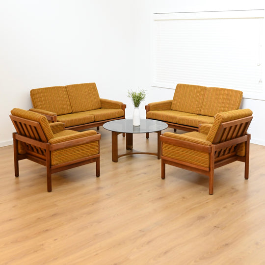 Rare Danish Deluxe "Rifka" Lounge Suite - Blackwood Frames and Original Mustard Upholstery