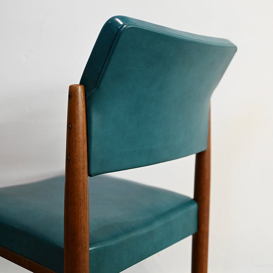 5x Mid Century Teak Teal Vinyl Dining Chairs by Chiswell