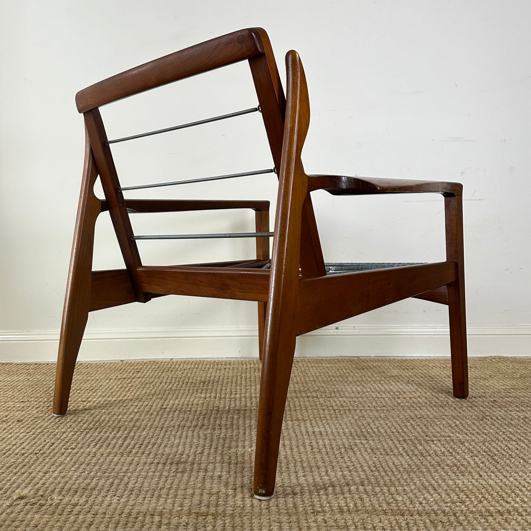 Mid Century Teak Occasional low back Armchair by Fler - custom Warwick upholstery