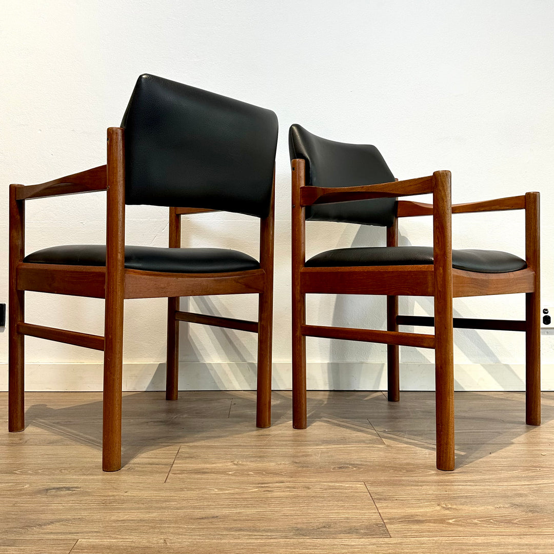 6x Mid Century Parker Teak and Leather Dining Chairs