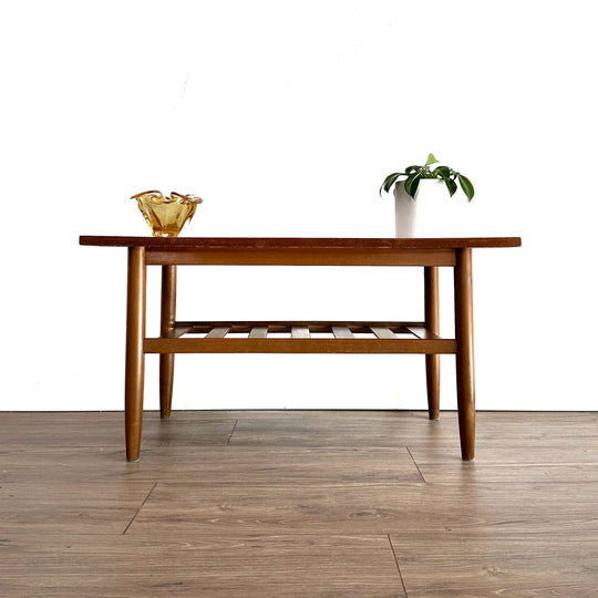 Mid Century Teak Coffee Table with Magazine Shelf