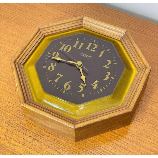 Mid Century Ceramic and Timber German Wall Clock made by Blessing