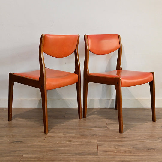 Mid Century Teak Orange Vinyl Dining Chairs