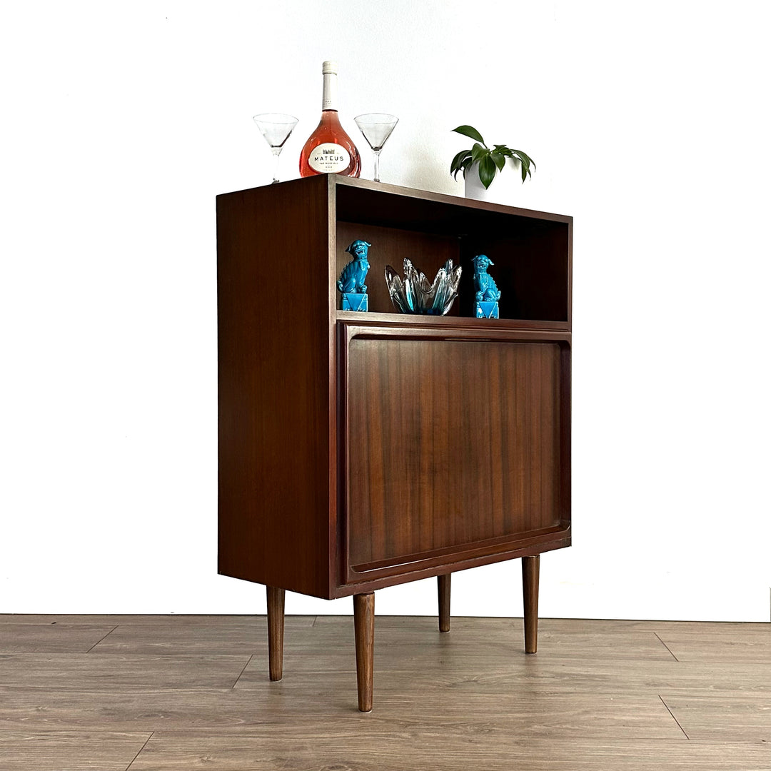 Mid Century Walnut Bar Cabinet Sideboard by Chiswell