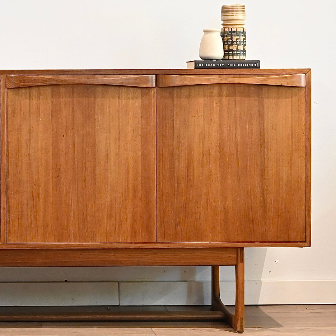 Mid Century Teak Sleigh Leg Sideboard Buffet designed by Gerald Easden for Rodd Furniture