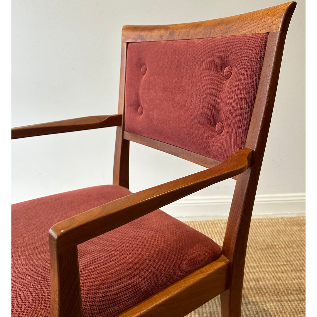 6 x Mid Century Teak Button Back Dining Chairs with Dusty Pink Upholstery by Parker