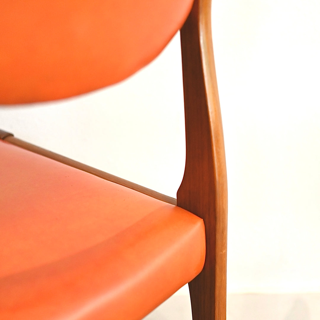 Mid Century Teak Orange Vinyl Dining Chairs