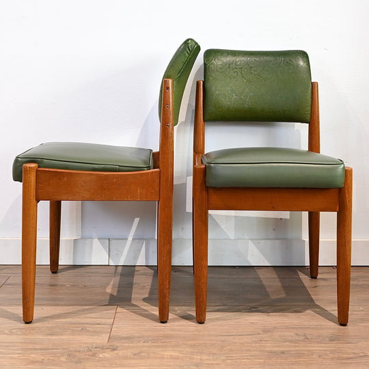 4x Mid Century Teak Green Vinyl Dining Chairs by Chiswell