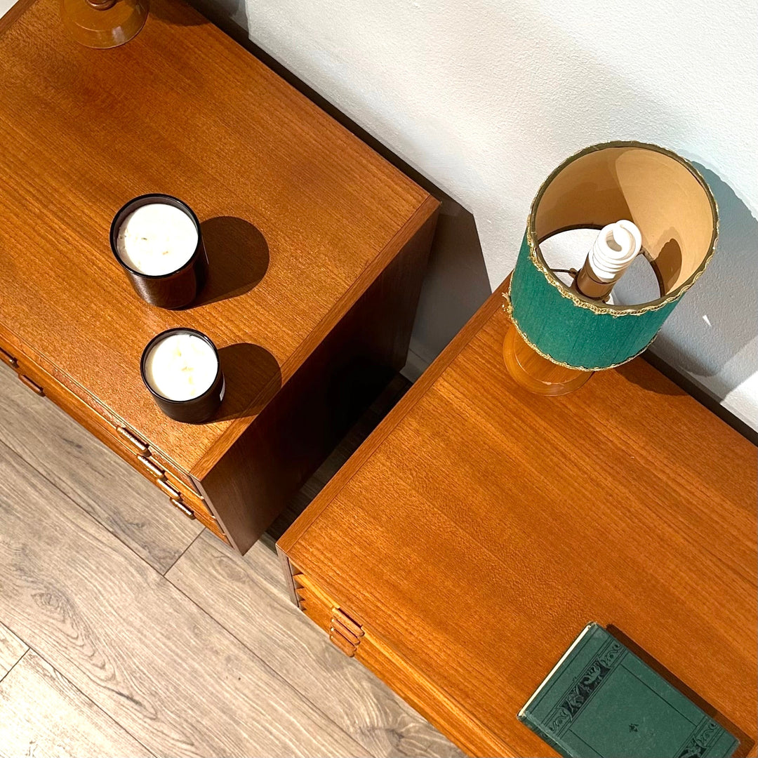 Mid Century Parker Teak Bedside Tables Drawers