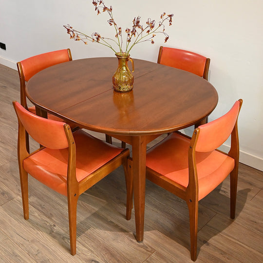 Mid Century Teak Orange Vinyl Dining Chairs