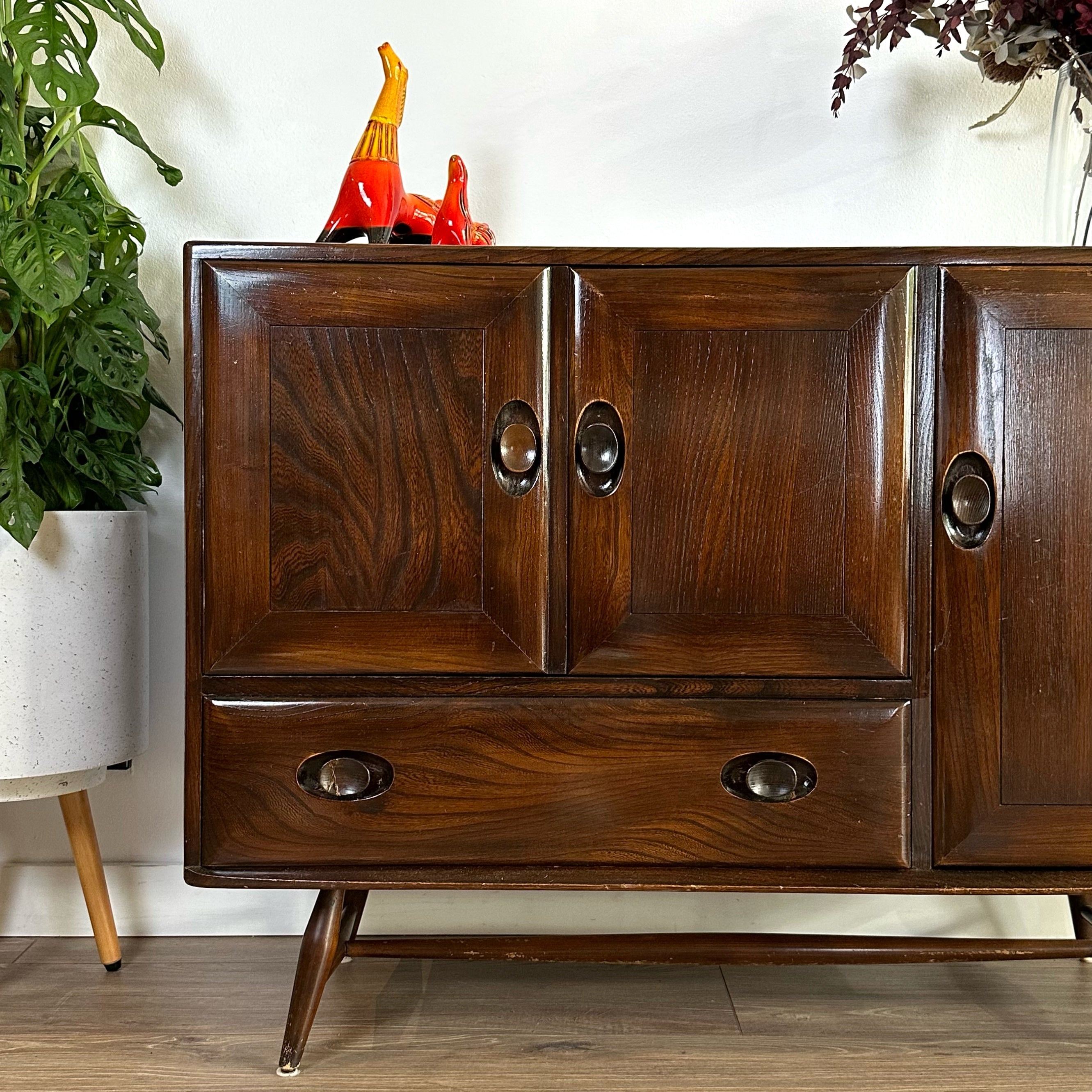 Mid Century Vintage walnut sideboard hall stand by Ercol UK 