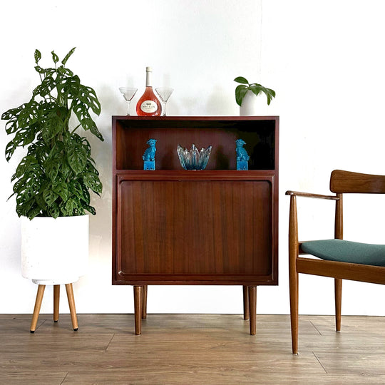 Mid Century Walnut Bar Cabinet Sideboard by Chiswell