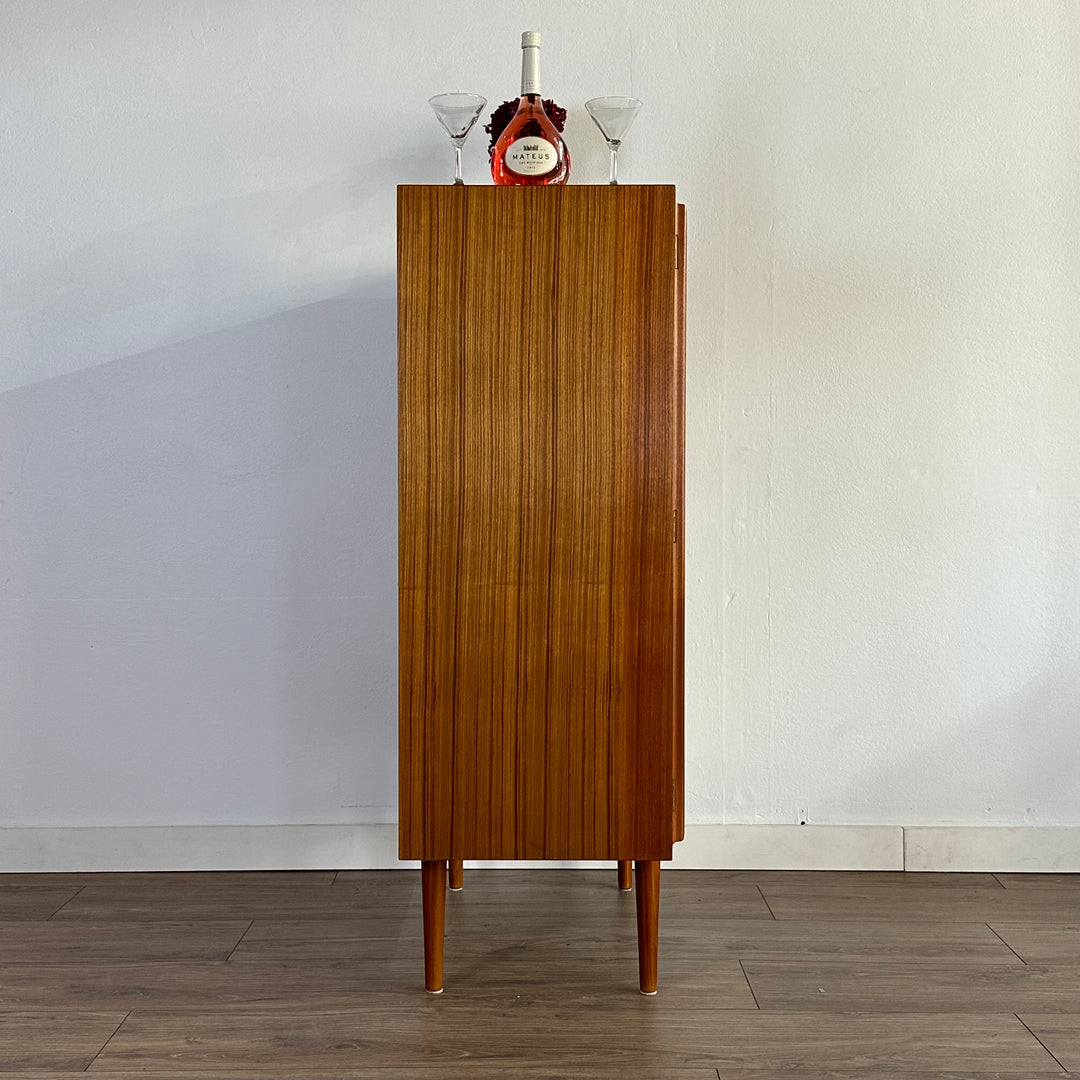 Mid Century Teak and Smoked Glass Display Cabinet LP cabinet made by Chiswell - wooden shelves