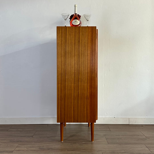 Mid Century Teak and Smoked Glass Display Cabinet LP cabinet made by Chiswell - wooden shelves