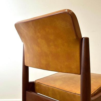 4 x Mid Century Teak Mustard Vinyl Dining Chairs by Chiswell