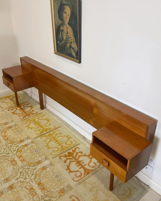 Mid Century Vintage 1970s Teak Queen bedhead with bedside tables by Parker