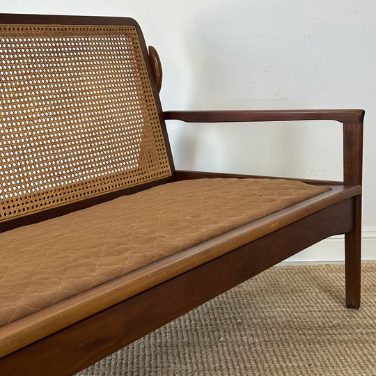 Mid Century 2 seater rattan and teak lounge by Fler - customise with warwick upholstery 