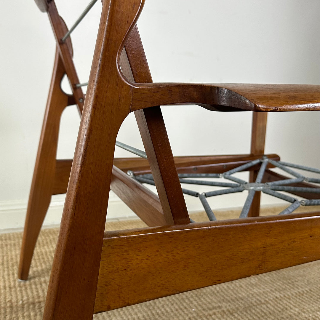 Mid Century Teak Occasional low back Armchair by Fler - custom Warwick upholstery