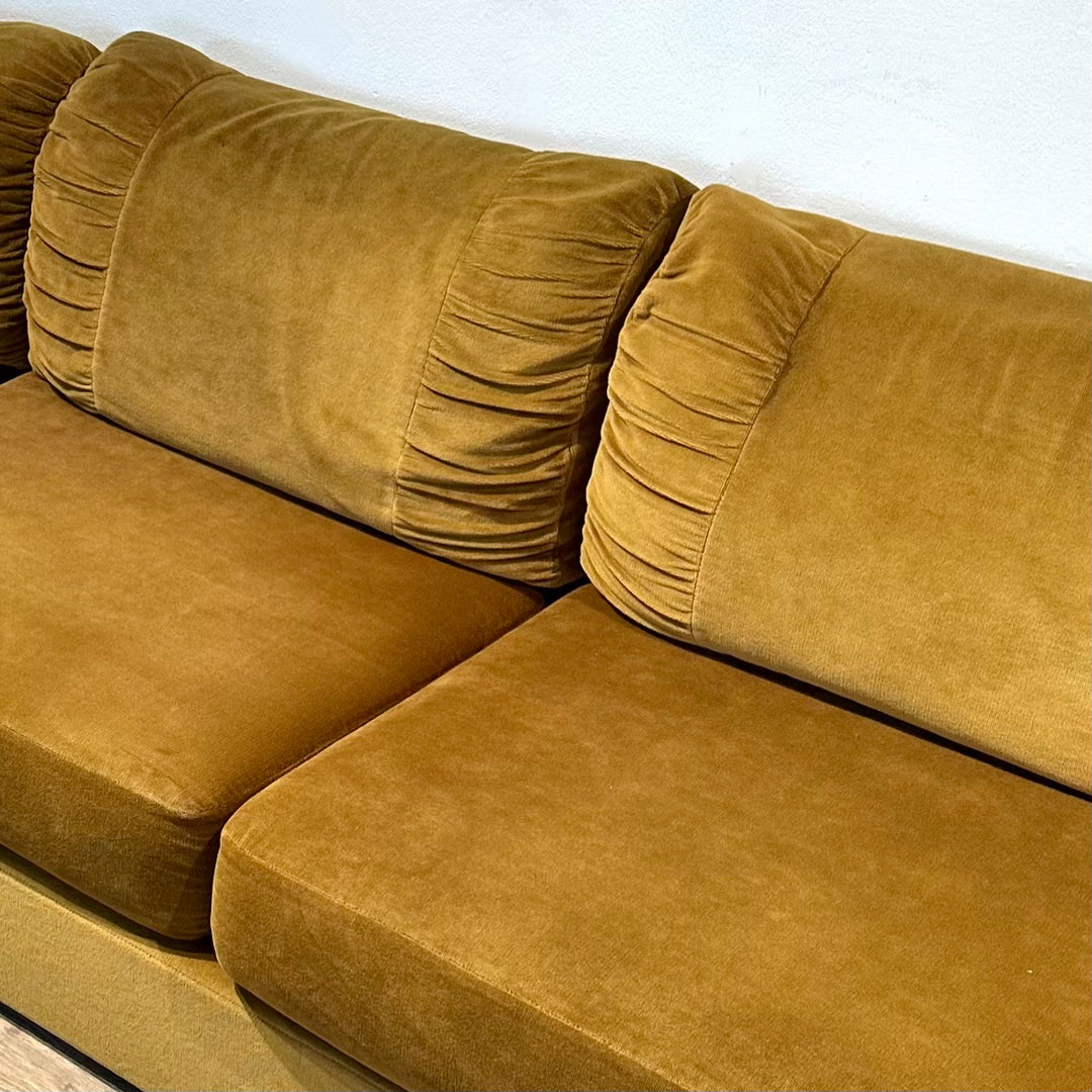 Mid Century Parker Caramel Velvet Teak Modular Sofa