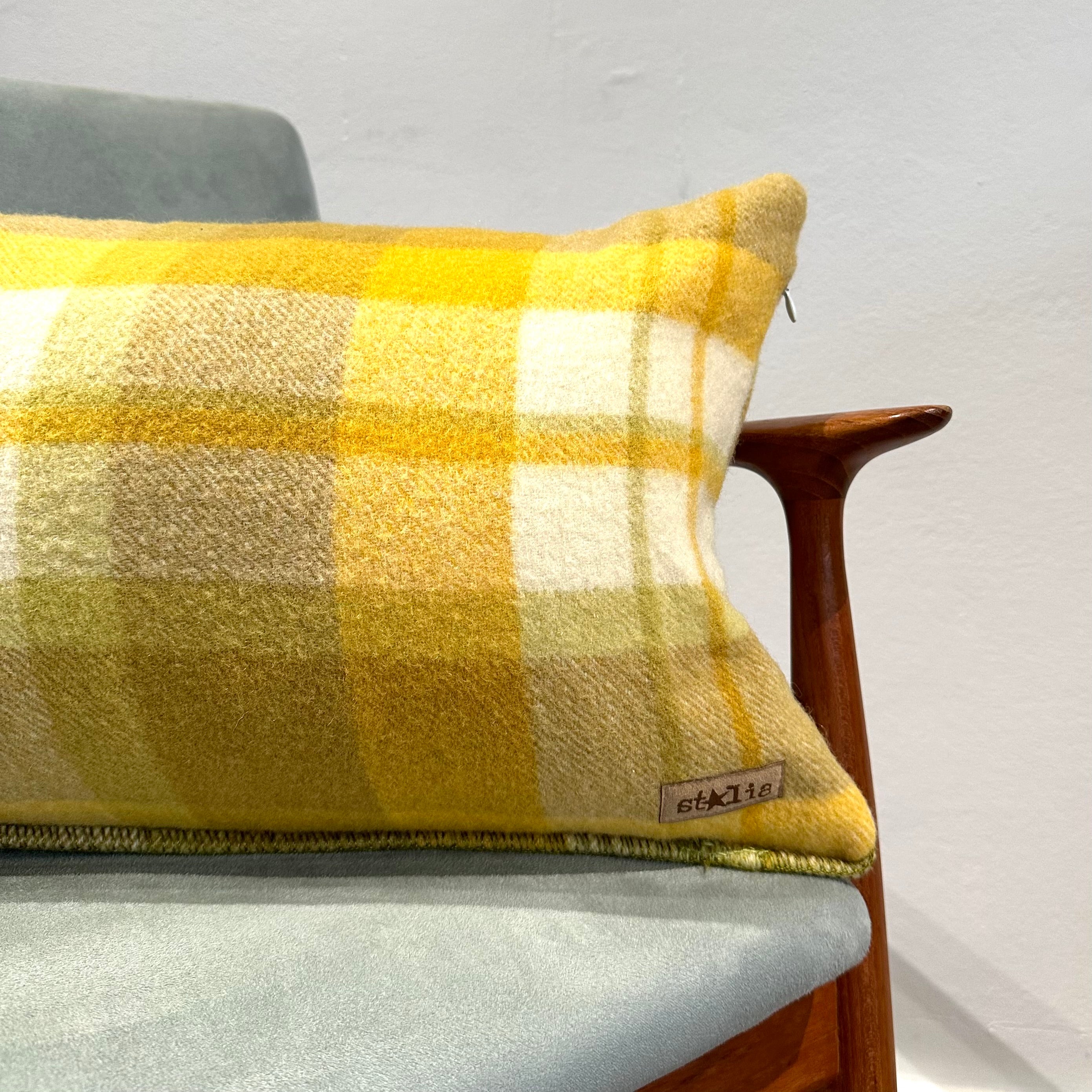 Vintage Blanket Throw Cushion - yellow wool