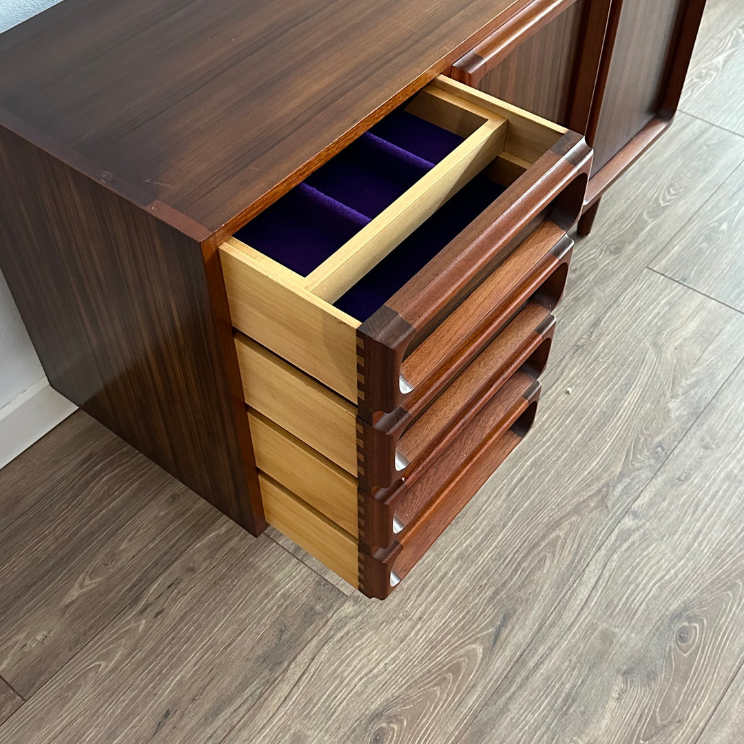 Mid Century Walnut Sideboard with drawers LP Record Cabinet by Chiswell