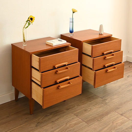 Mid Century Teak Bedside Table Pair by Reliance