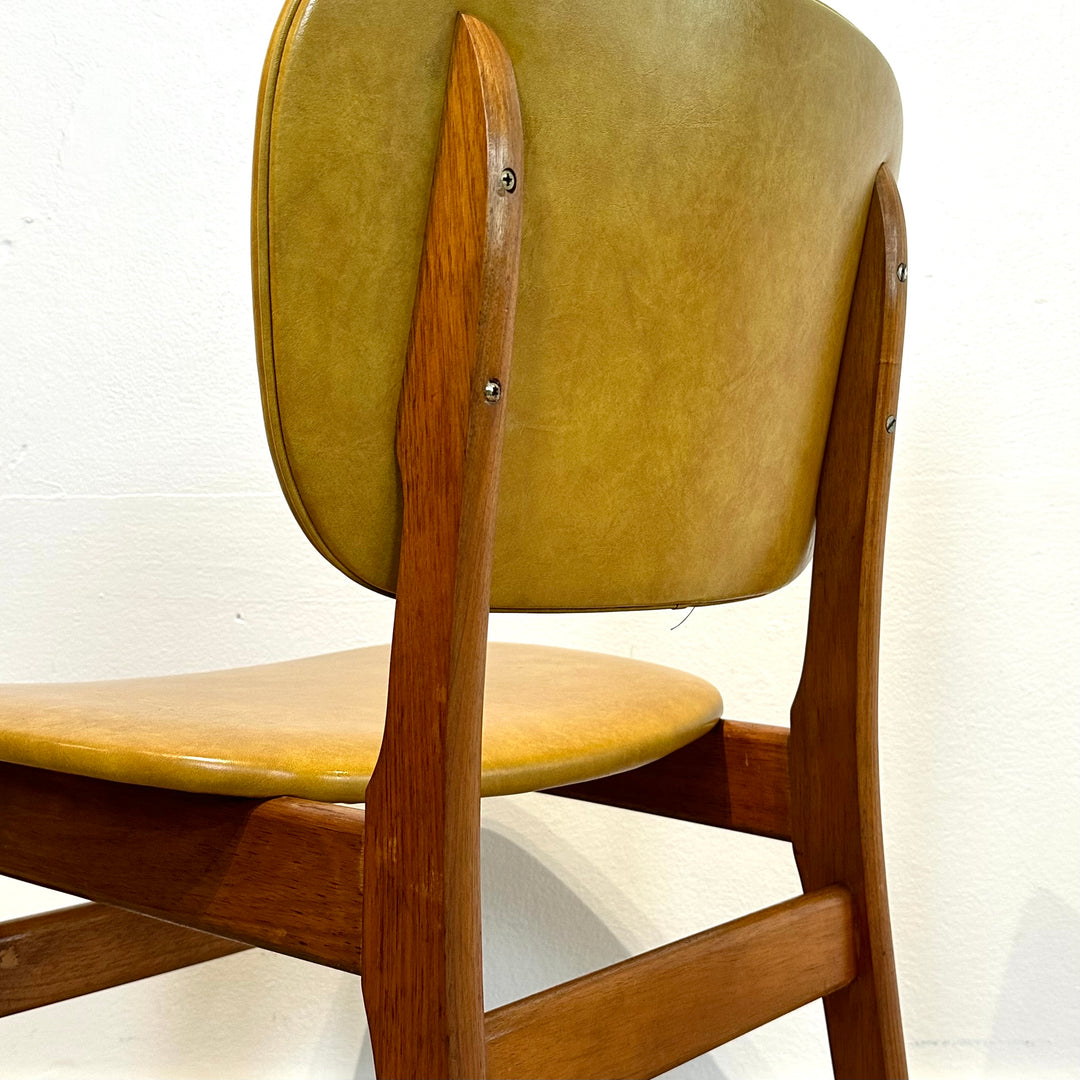 4x Mid Century Teak Mustard Vinyl Dining Chairs by Elite