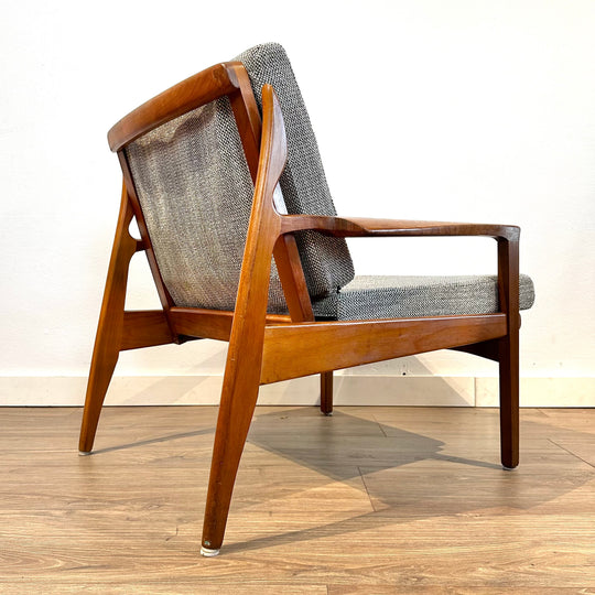 Mid Century Teak Occasional low back Armchair by Fler - custom Warwick upholstery