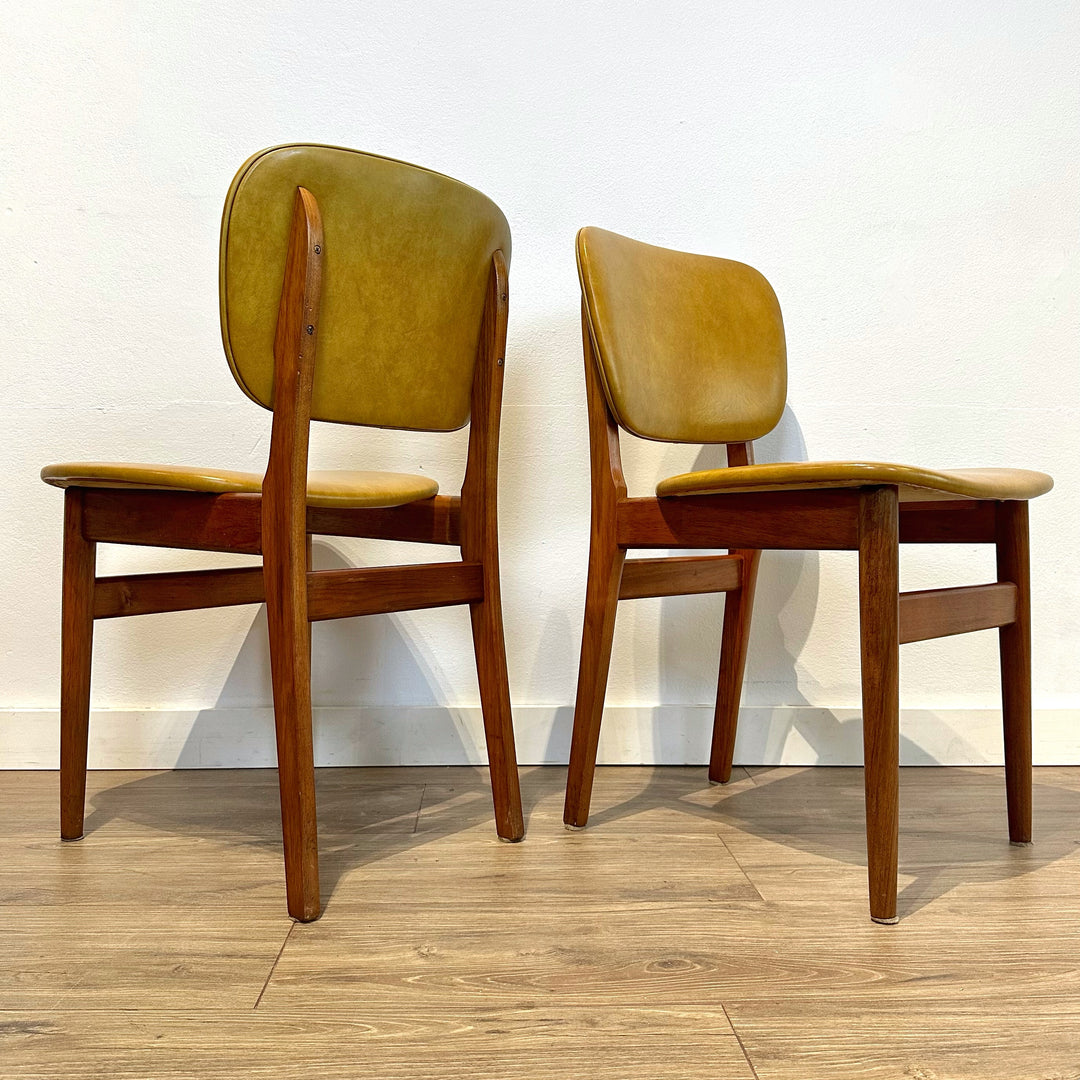 4x Mid Century Teak Mustard Vinyl Dining Chairs by Elite