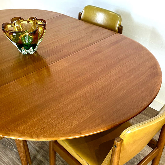 Parker Teak Mid Century Round Extendable Dining Table