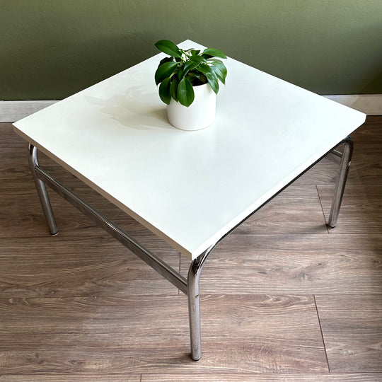 Retro Coffee Tables White Laminate and Curved Chrome