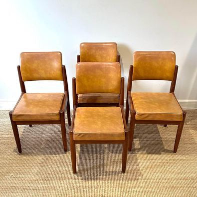 4 x Mid Century Teak Mustard Vinyl Dining Chairs by Chiswell