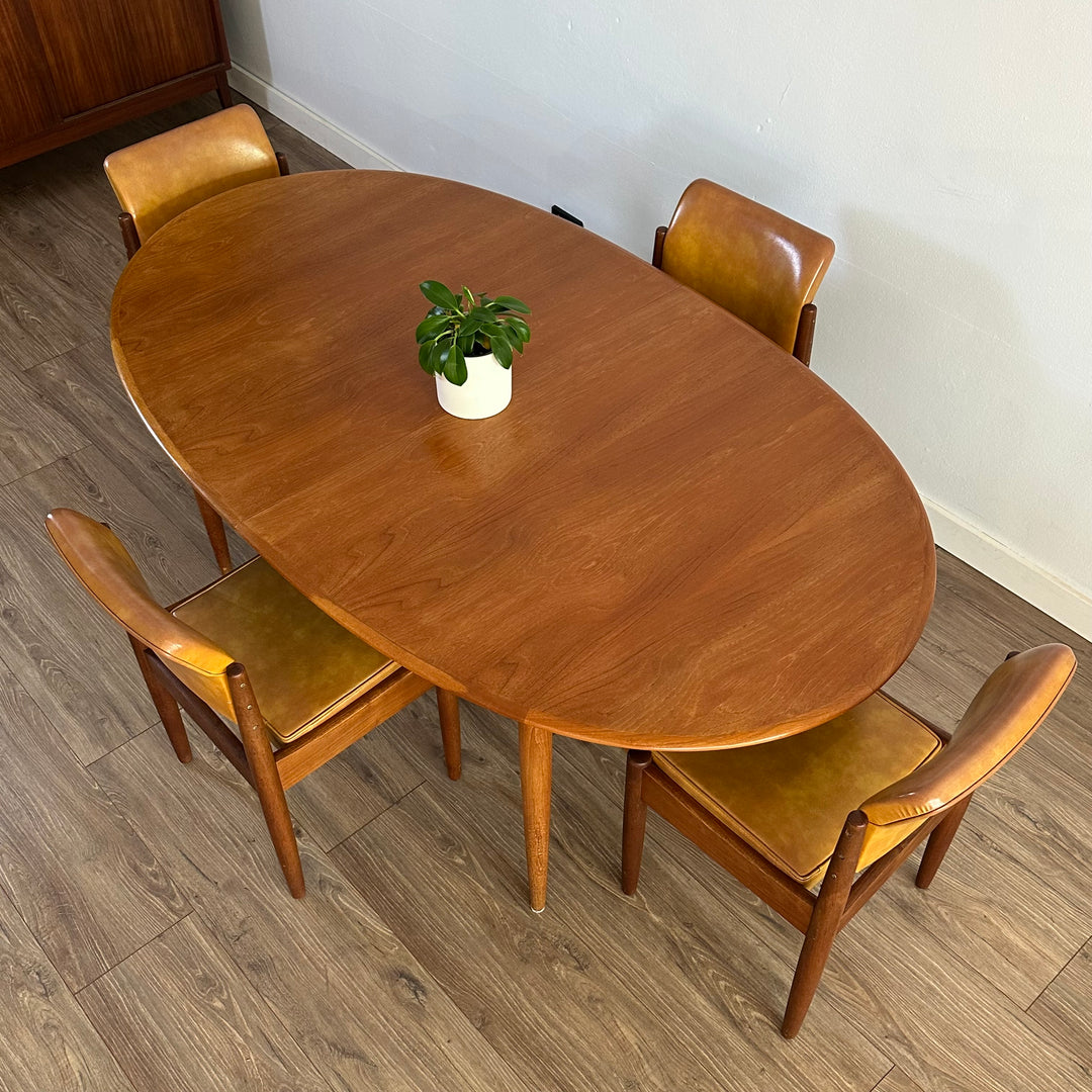 Parker Teak Mid Century Oval Double Extendable Dining Table