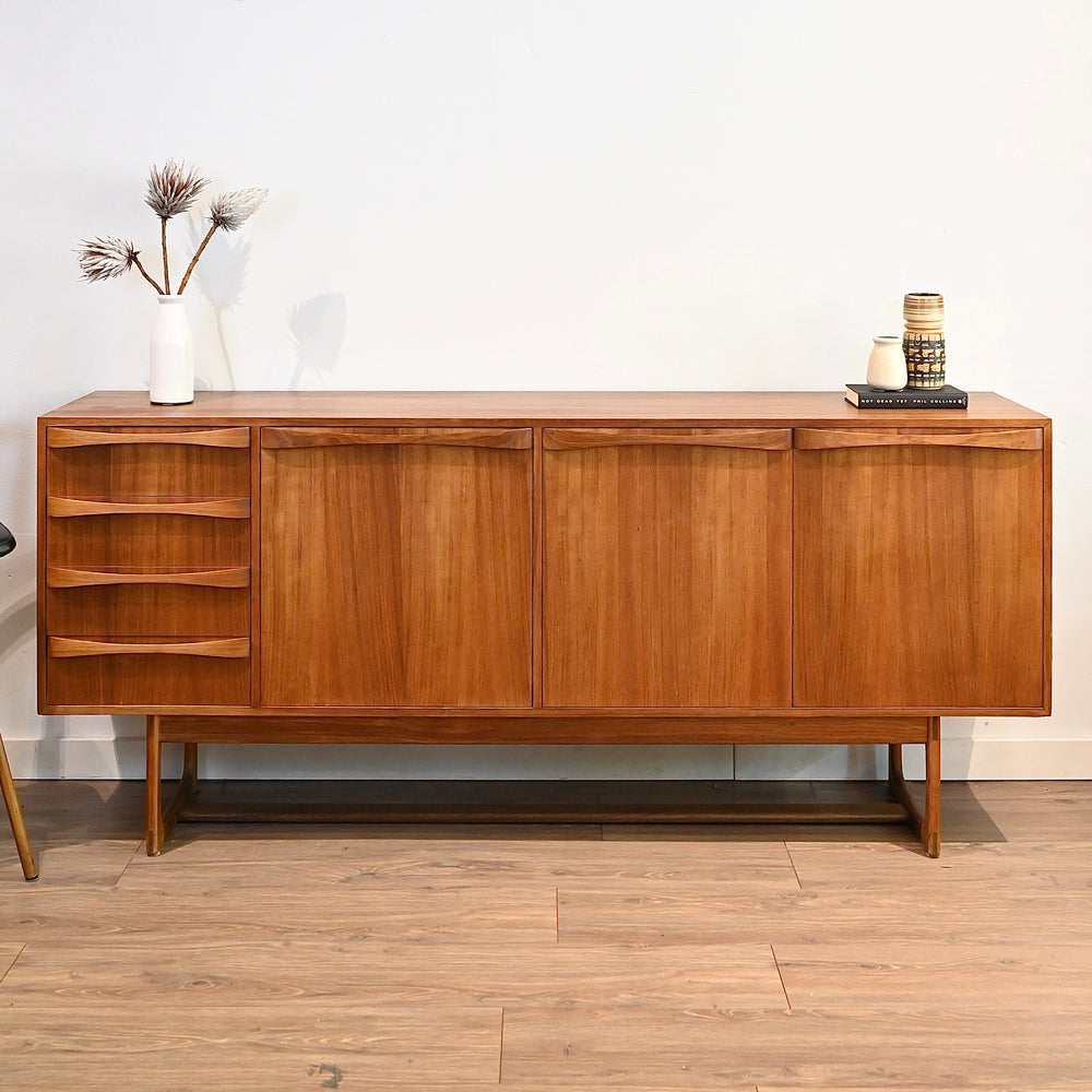 Mid Century Teak Sleigh Leg Sideboard Buffet designed by Gerald Easden for Rodd Furniture