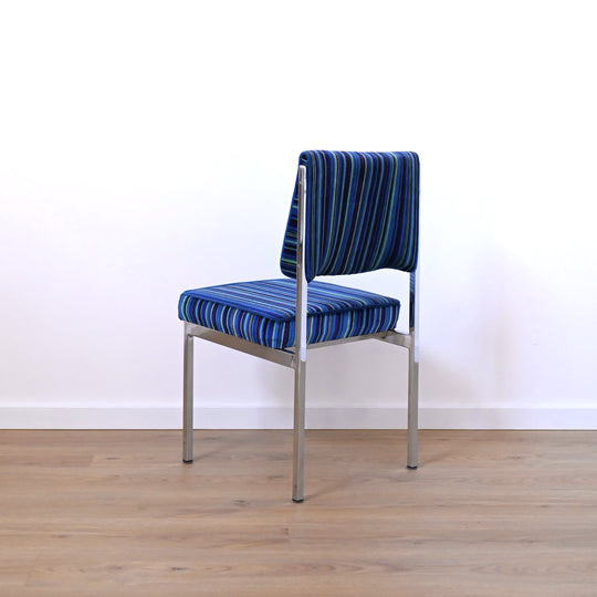 Mid Century Retro Blue Striped Velvet and Chrome Dining Set by ULTRA