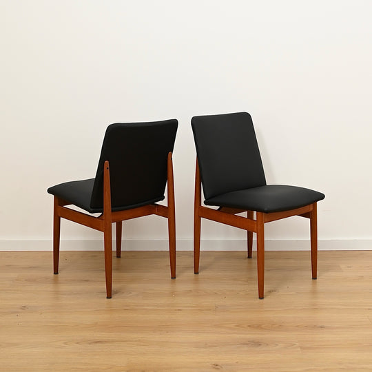 6x Parker Teak Mid Century 'Ballarat' Dining Chairs with Black Leather Upholstery