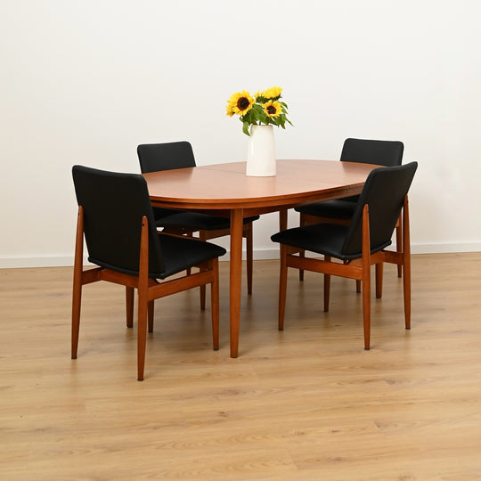 6x Parker Teak Mid Century 'Ballarat' Dining Chairs with Black Leather Upholstery