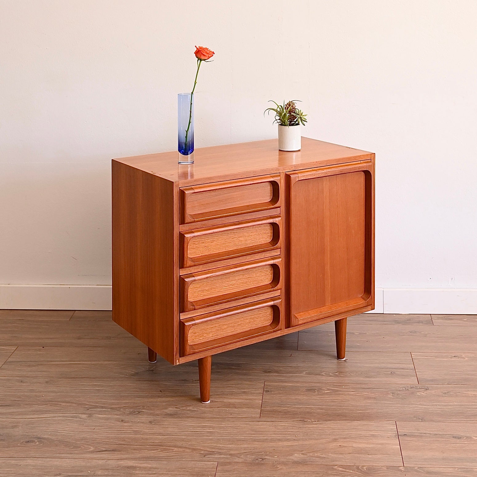 Mid Century Teak Sideboard LP Record Cabinet with Drawers by Chiswell