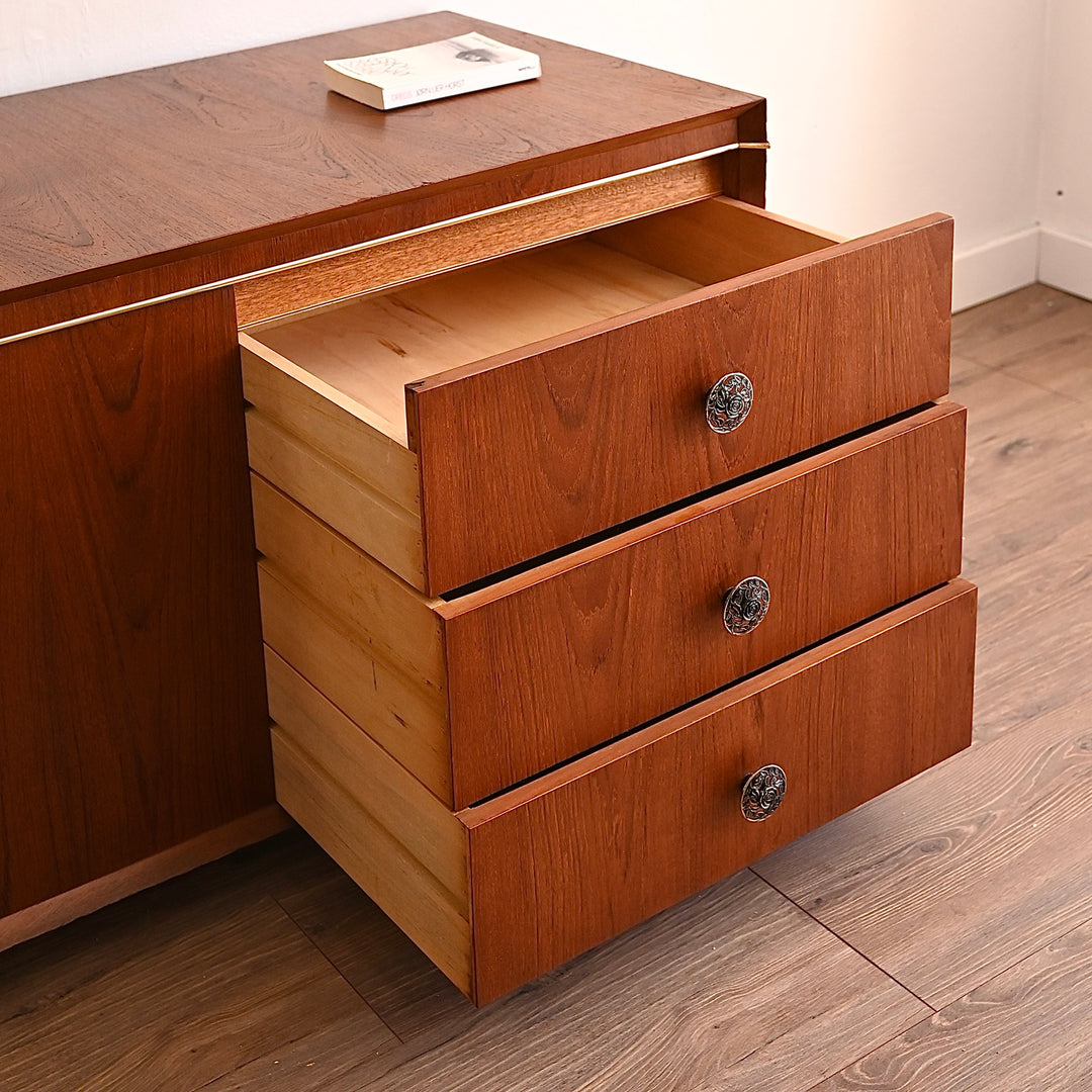 Mid Century Teak Sideboard Chest Trunk Drawers on Wheels